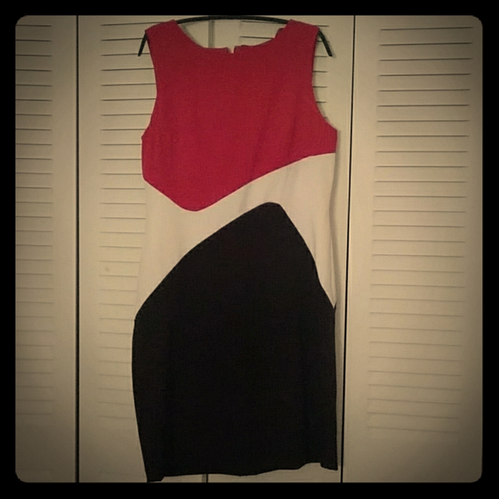 Red, white and black dress.